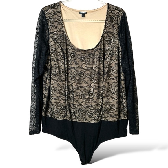 TORRID Body Suit Lined Front and Back Lace Overlay Sheer Lace Sleeves US Sz 3X - Picture 3 of 10